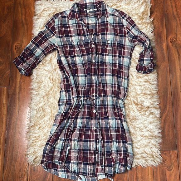 James Perse standard plaid drawstring shirtdress - Picture 4 of 7